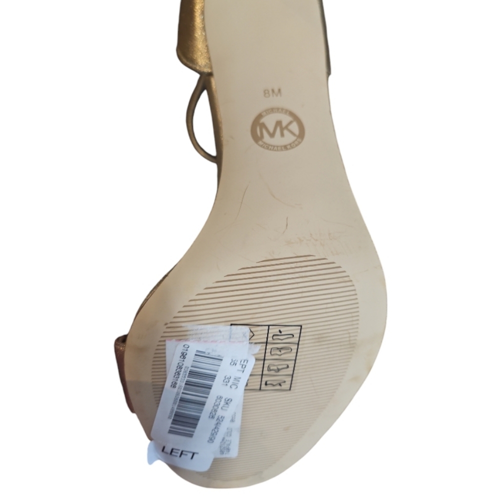 Michael Michael Kors Izzy Pale Gold Metallic Leather Heeled Sandals Size 8 - Picture 14 of 14